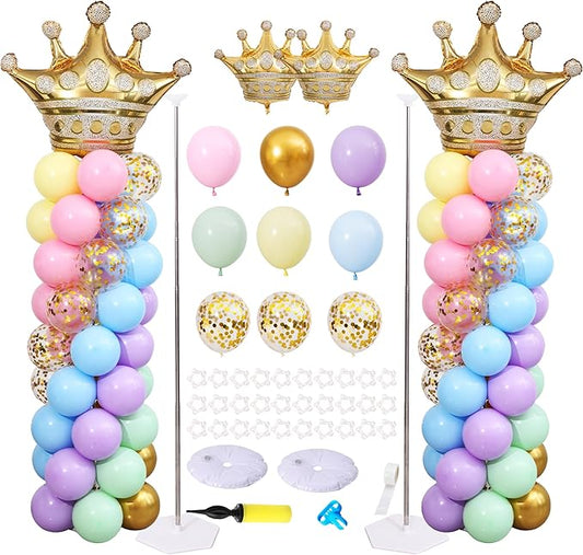 Pastel Princess Party Balloon Column Stand Arch Kit Set of 2 for
