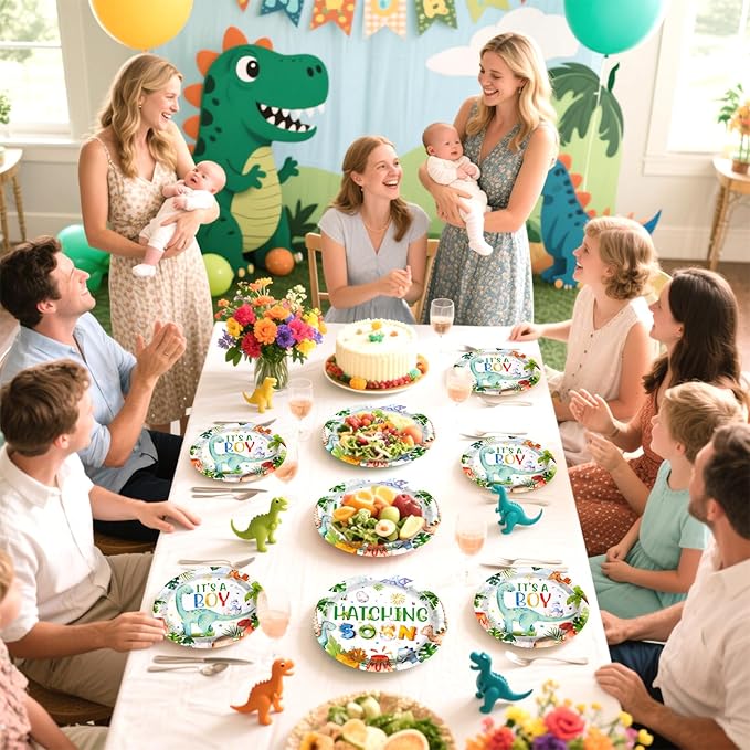96Pcs Dinosaur Baby Shower Decorations Watercolor Dinosaur Plates