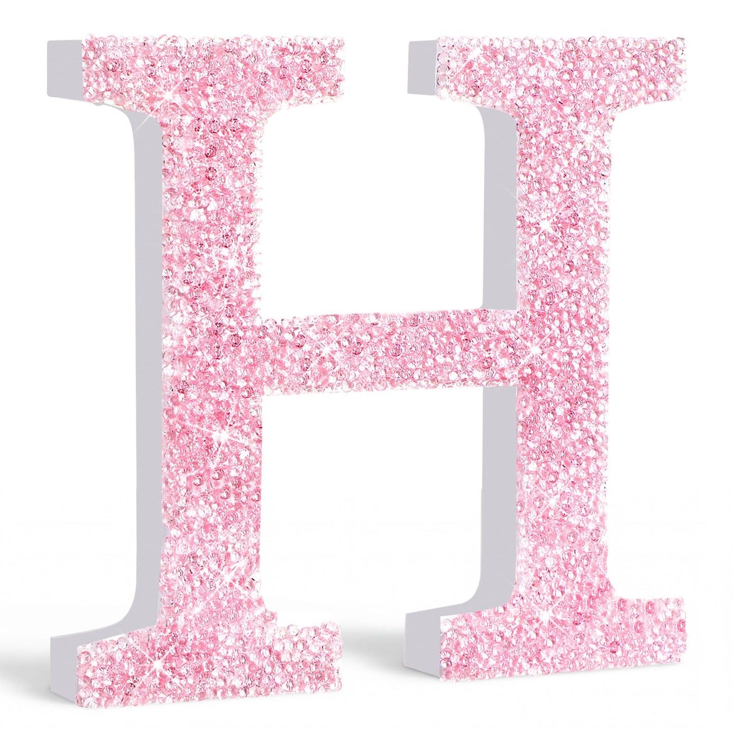Qunclay Pink Crystal Diamond Letter Wall Decor, Glitter Wooden Bling