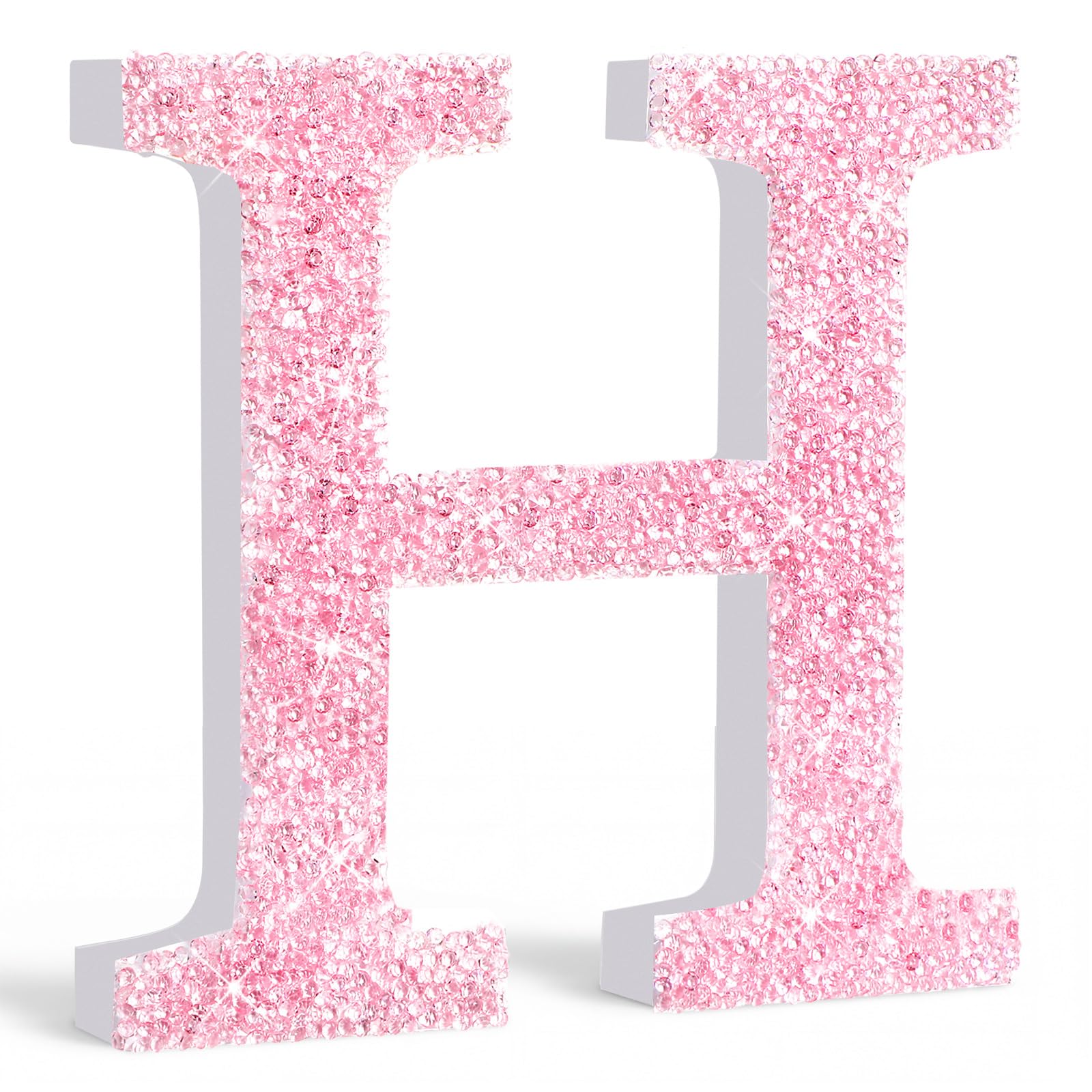 Qunclay Pink Crystal Diamond Letter Wall Decor, Glitter Wooden Bling