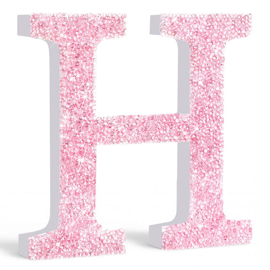 Qunclay Pink Crystal Diamond Letter Wall Decor, Glitter Wooden Bling