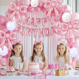 Bow Number 2 Birthday Balloons, 40” Pink Aluminum Foil Balloons Happy