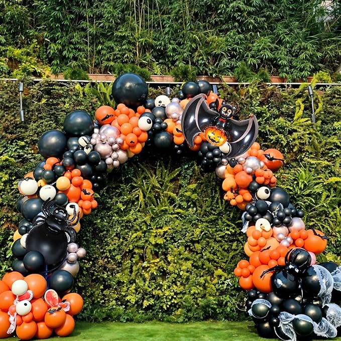 120 Pcs Halloween Orange and Black Balloon Arch Spider Bat Pumpkin