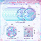 72PCS Mermaid Birthday Plates and Napkins Set of 24 Disposable Paper