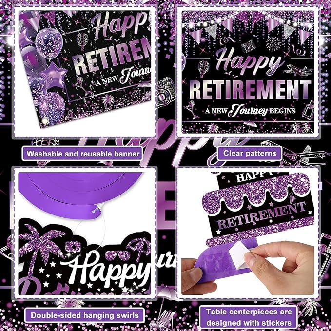 20pcs Retirement Party Decorations for Women Purple Happy Retirement