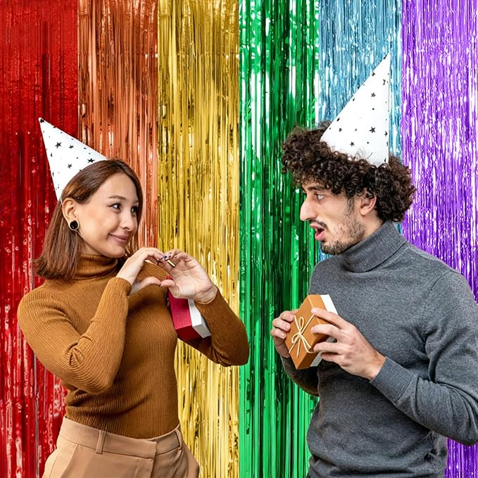 5 Pack Rainbow Backdrop Party Decorations Tinsel Curtain Party