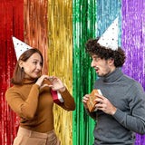 2 Pack Rainbow Backdrop Party Decorations Tinsel Curtain Party