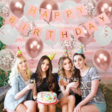 Happy Birthday Banner, Rose Gold Birthday Decoration, 16 pcs 12 inch