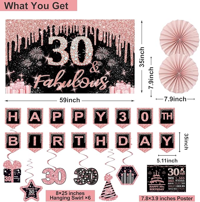 30th Birthday Decorations for Women 32PCS 30th Birthday Party