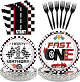 96 Pcs Fast One Birthday Decorations Race Car 1st Birthday Plates