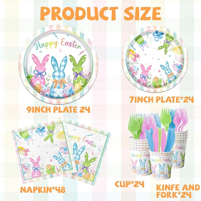 Happy Easter Plates and Napkins 168pcs Easter Party Supplies