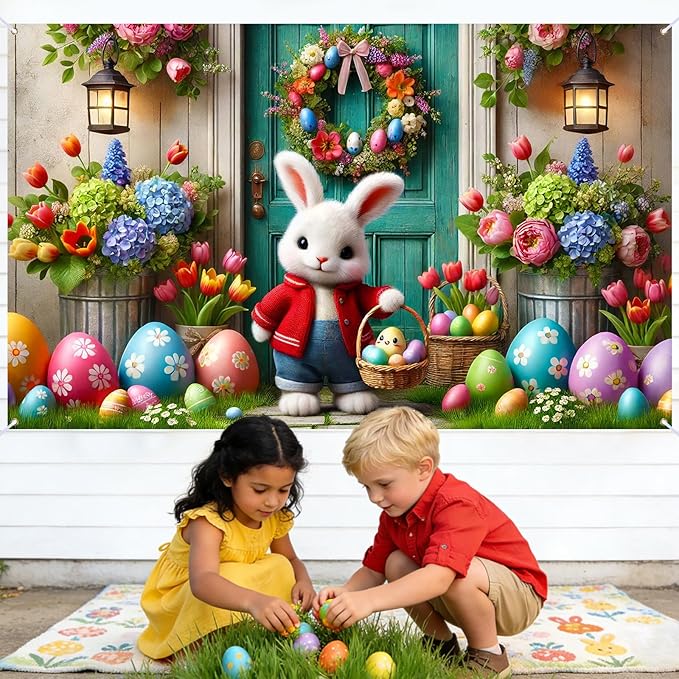 Easter Banner Polyester 43x70.86 Inches Banner Easter for Small