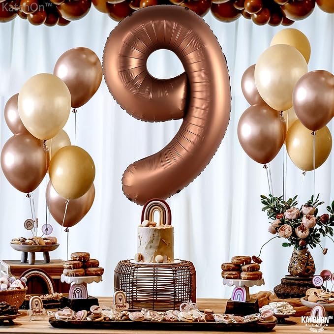 KatchOn, Giant Coffee Brown Number 9 Balloon - 40 Inch | Foil 9