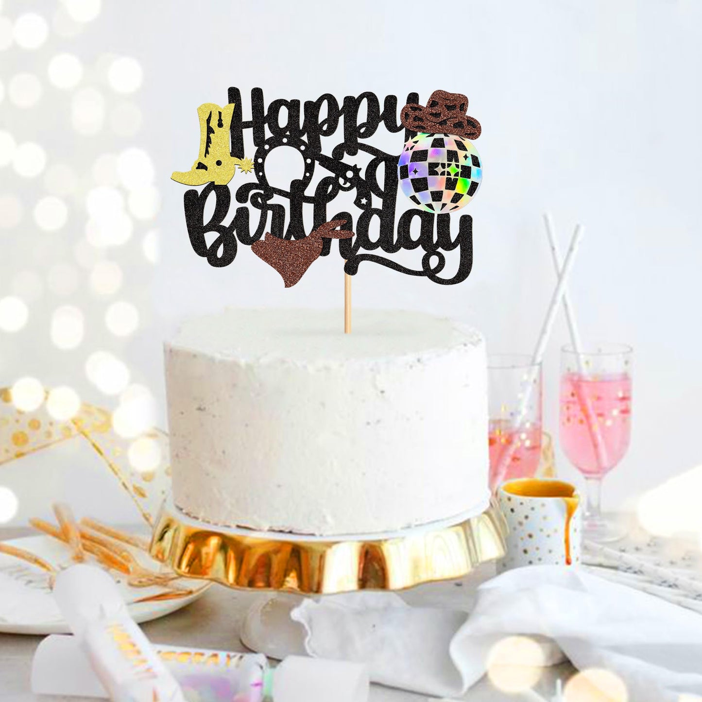 1Pcs Disco Cowboy Birthday Cake Topper Disco Cowboy Cake Decorations