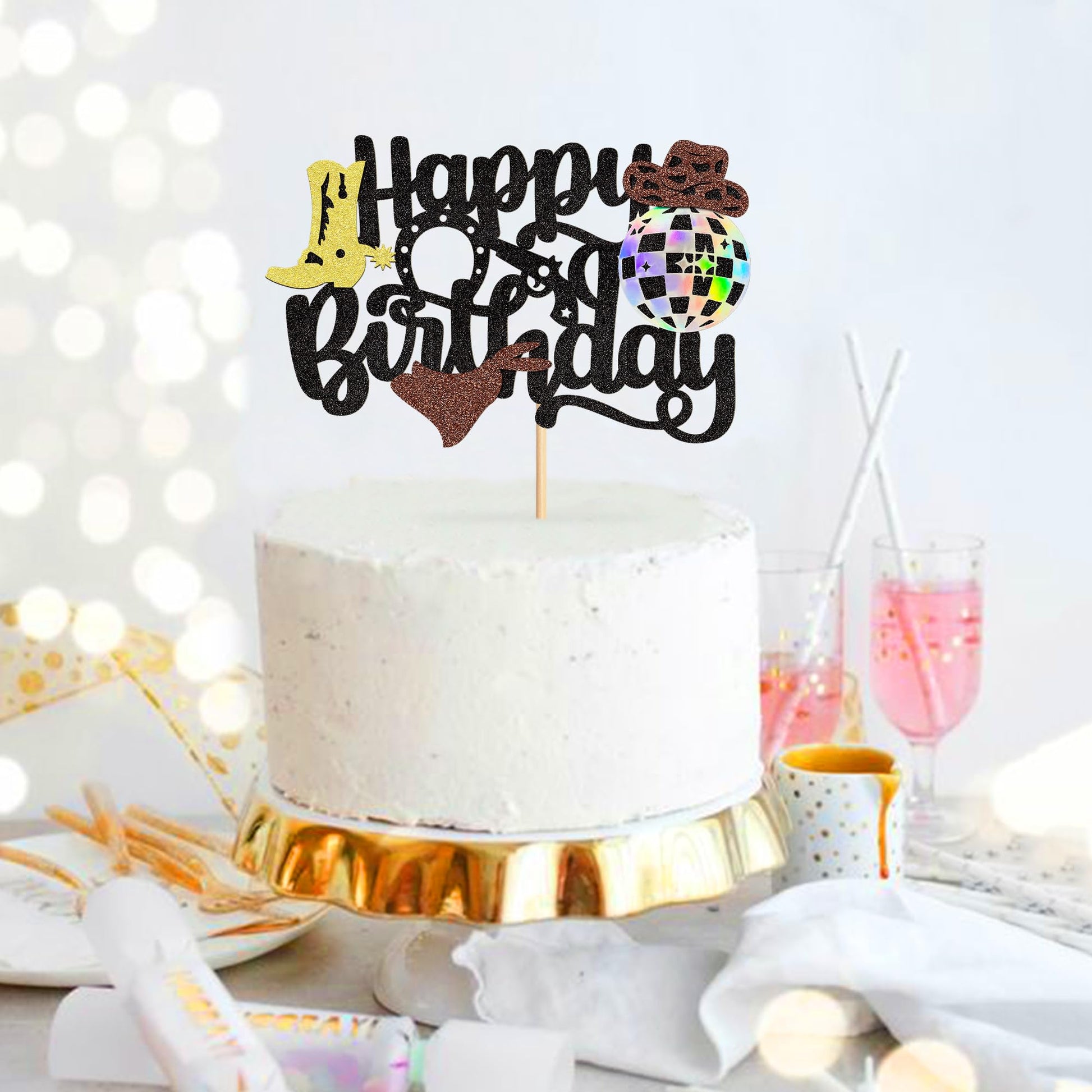 1Pcs Disco Cowboy Birthday Cake Topper Disco Cowboy Cake Decorations