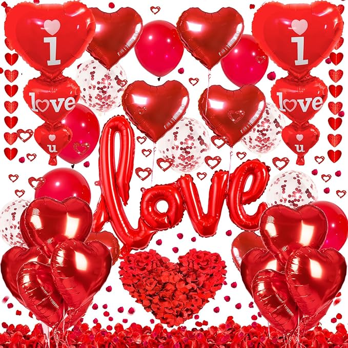 Valentines Day Decorations Set I Love You Balloons and Red