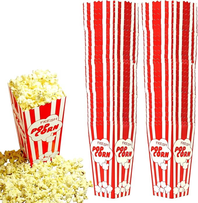 60 Movie Night Popcorn Paper Boxes Buckets 7.75 Inches Tall Large