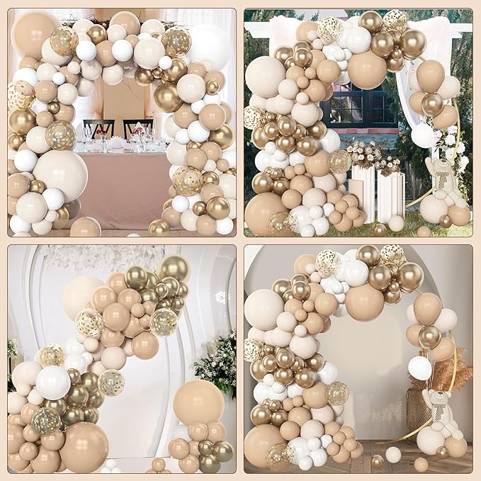 Amandir 153pcs White Sand Balloon Garland Arch Kit, Different Sizes