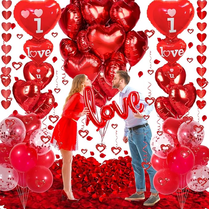 Valentines Day Decorations Set I Love You Balloons and Red