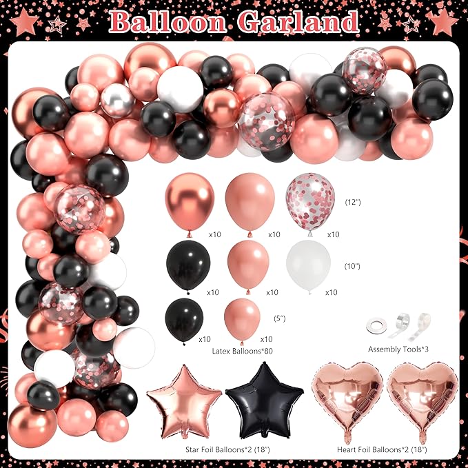 Retirement Party Decorations for Women 109Pcs Rose Gold Black Happy