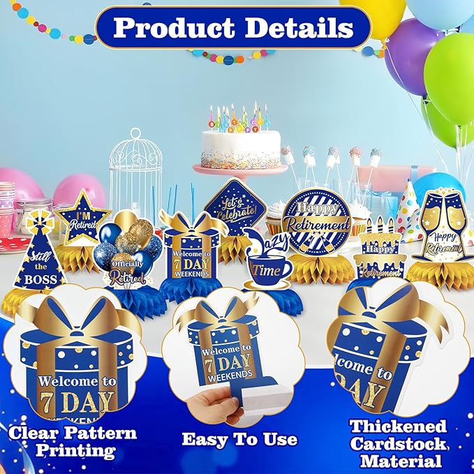 10 Pcs Retirement Party Decorations, Blue Gold Retirement Table