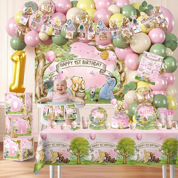 273 PCS Bear 1st Birthday Decorations All in One Baby Girl 1st