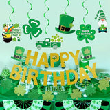 Gold Happy Birthday St Patricks Day Banner and Shamrock Garland,