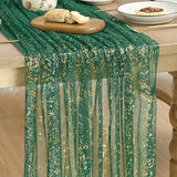 Artoid Mode Green Gold Gauze Table Runner 59x120 Inch 10FT, Glitter