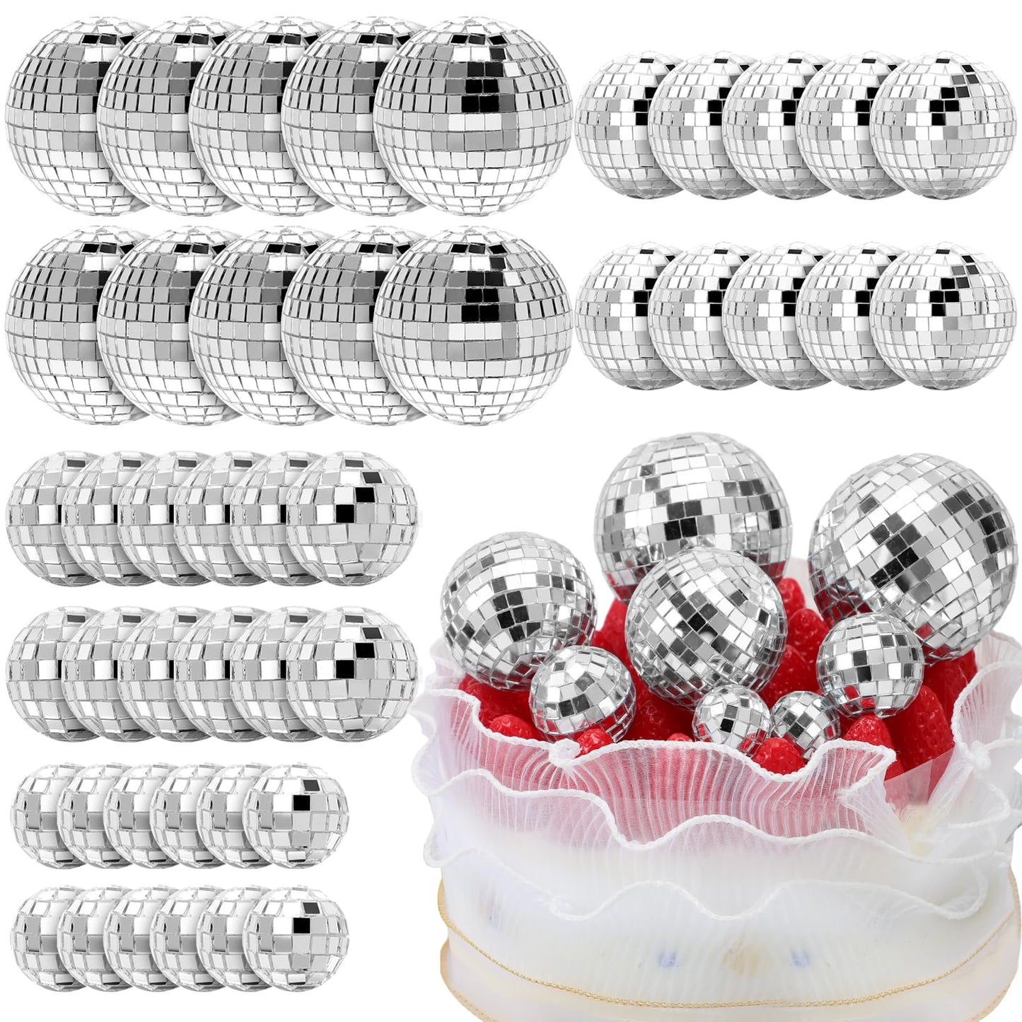 Geetery 70 Pcs Disco Ball Cake Topper Various Sizes Reflective Mirror