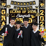 Graduation Decorations Class of 2026 Black and Gold Party Decor Set