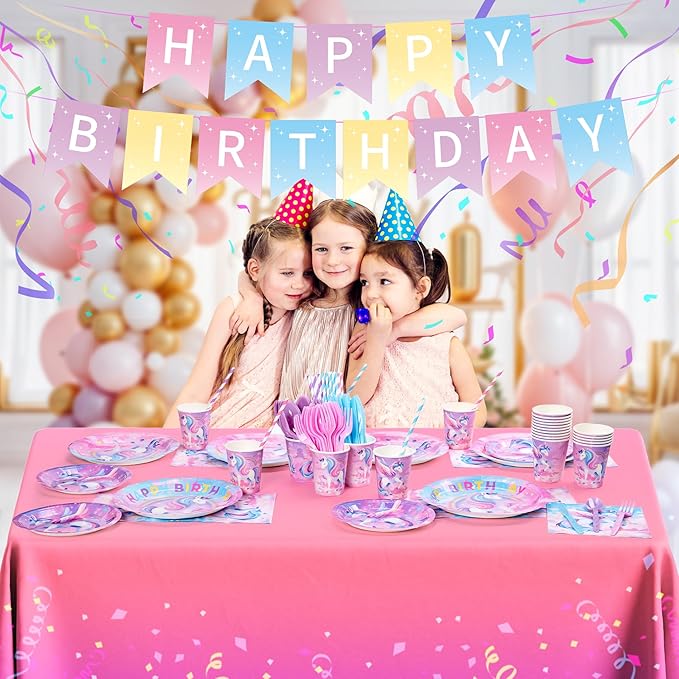 195Pcs Unicorn Birthday Party Supplies with Plates Cups Napkins