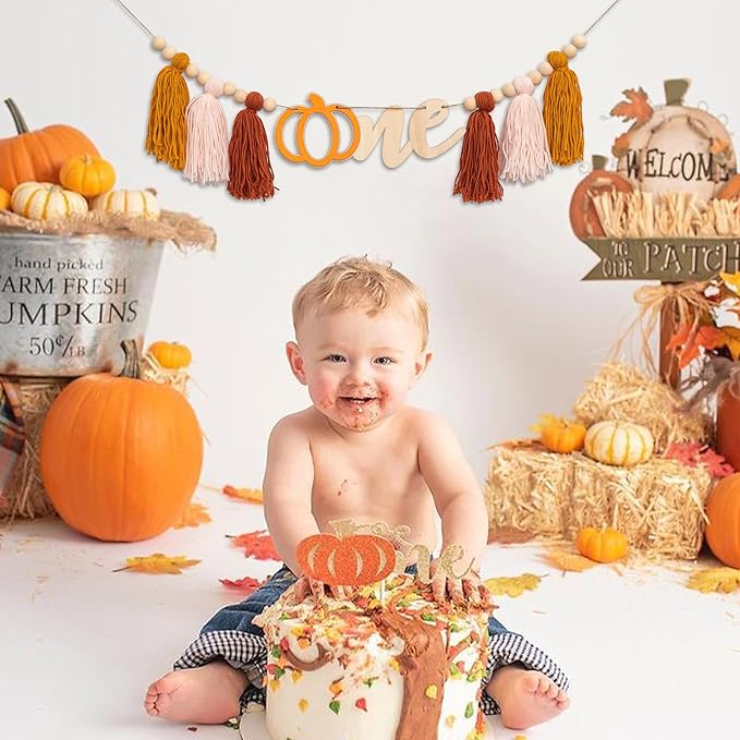 Pumpkin Tassel High Chair Banner 1st Birthday Decorations Fall