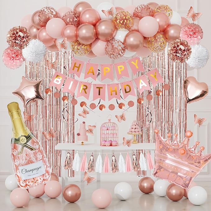 Rose Gold Birthday Party Decorations Kit for Women Girls Foil