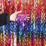 4 Pack Wavy Rainbow Foil Fringe Curtain | 3.3x6.6ft Colorful Tinsel