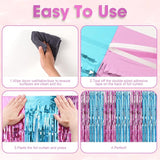 Voircoloria 3 Pack 3.3x8.2 Feet Blue and Pink Foil Fringe Backdrop