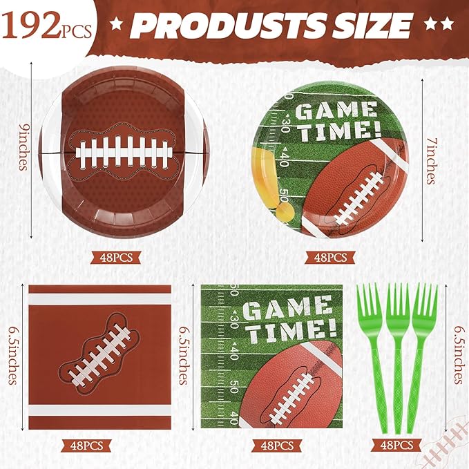 192 Pcs Football Paper Plates and Napkins Set Football Party