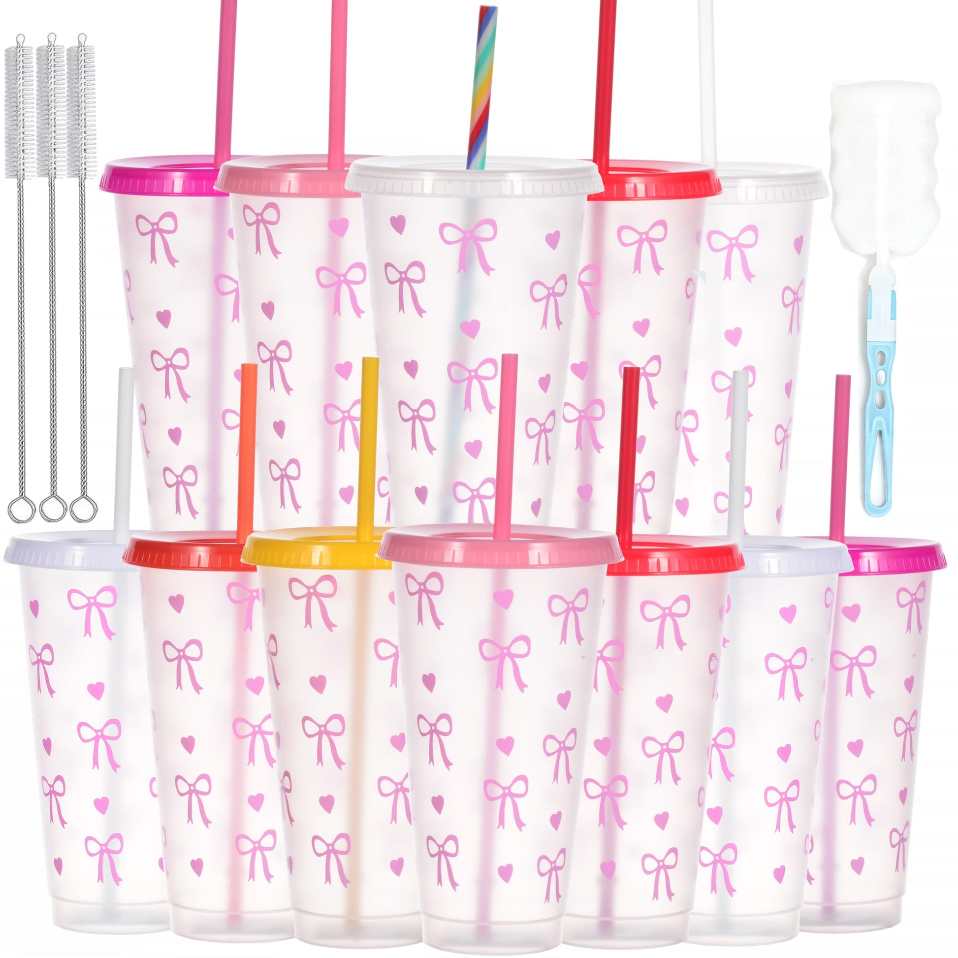 Alohastarttg 12 Pack Plastic Cups with lids and Straws Reusable 24 oz