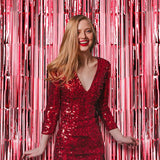Voircoloria 2 Pack Red Foil Fringe Backdrop Curtains, Tinsel