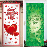 2 Pcs St Patricks Day and Valentine‘S Day Door Covers Green Shamrock