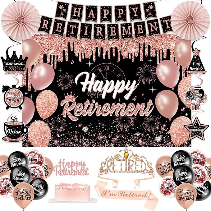 Retirement Party Decorations for Women 52Pcs PRE STRUNG Rose Gold