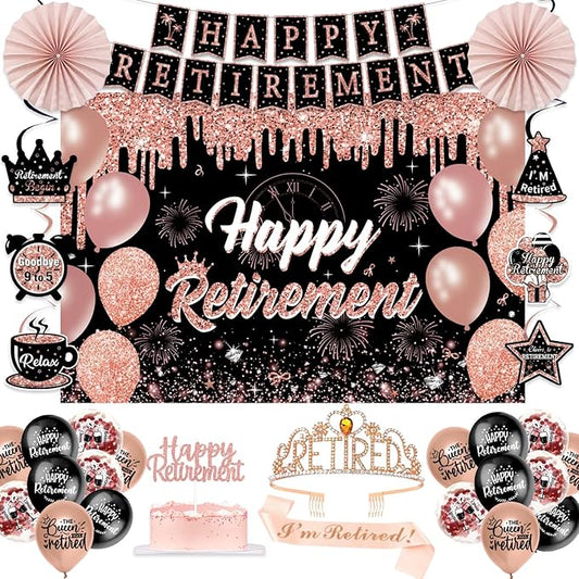 Retirement Party Decorations for Women 52Pcs PRE STRUNG Rose Gold