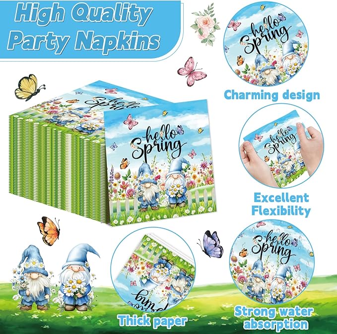 96Pcs Spring Party Supplies Hello Spring Paper Plates and Napkins