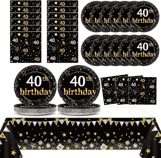 40th Birthday Party Supplies Serves 24 Black and Gold 40 Years Old