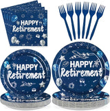 96Pcs Happy Retirement Party Supplies Blue and Silver Plates and