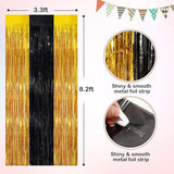 Black Gold Metallic Tinsel Foil Fringe Curtains, 4 Pack 3.3x8.3 Feet