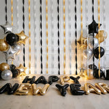 AOYOO Crepe Paper Streamers, 6 Rolls Black Gold and Silver Party