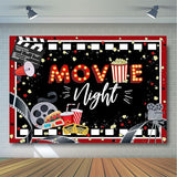Movie Night Party Backdrop Black and Red Movie Theme Party
