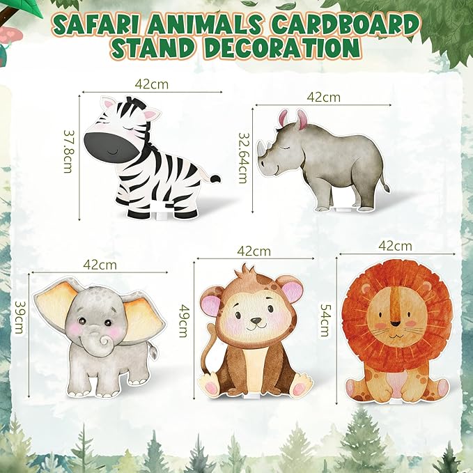 5 Pcs Large Jungle Safari Animal Cardboard Cutouts 16.5 to 26.4