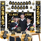 Graduation Decorations 2026 Set Black Gold Congrats Grad Decor Set