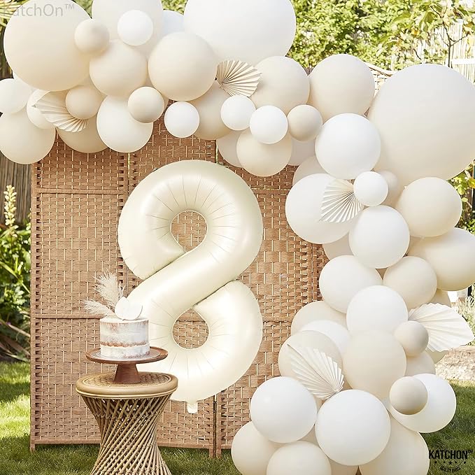 KatchOn, Giant Cream White Number 8 Balloon - 40 Inch | 8th Birthday